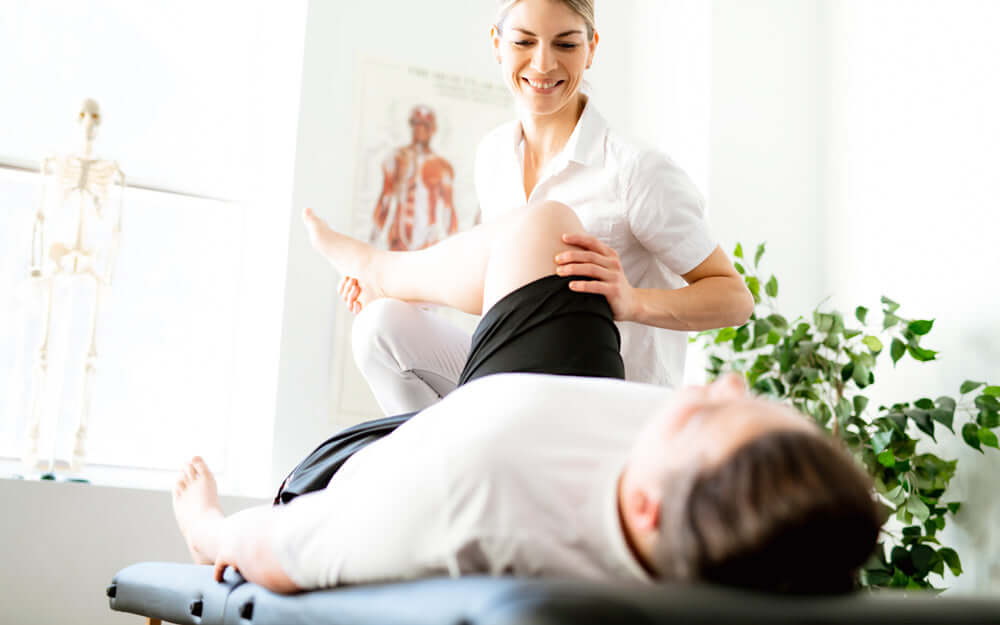 Collage of therapists performing various chiropractic and physical therapy techniques