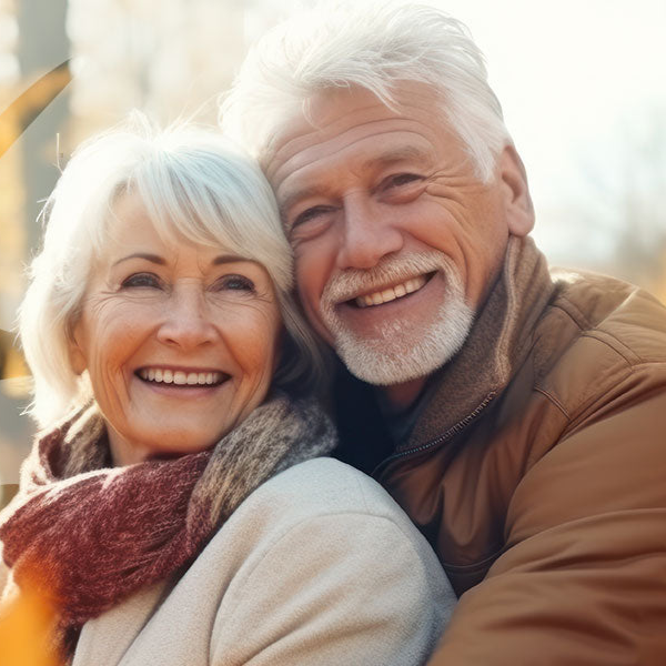 Happy elderly couple smiling outdoors