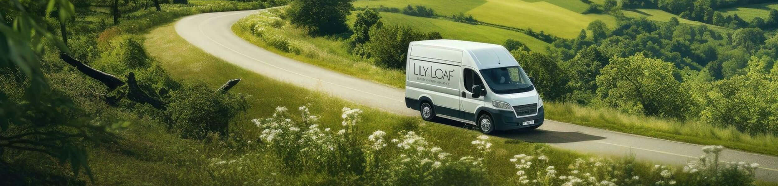 A Lily & Loaf livery van on a country lane