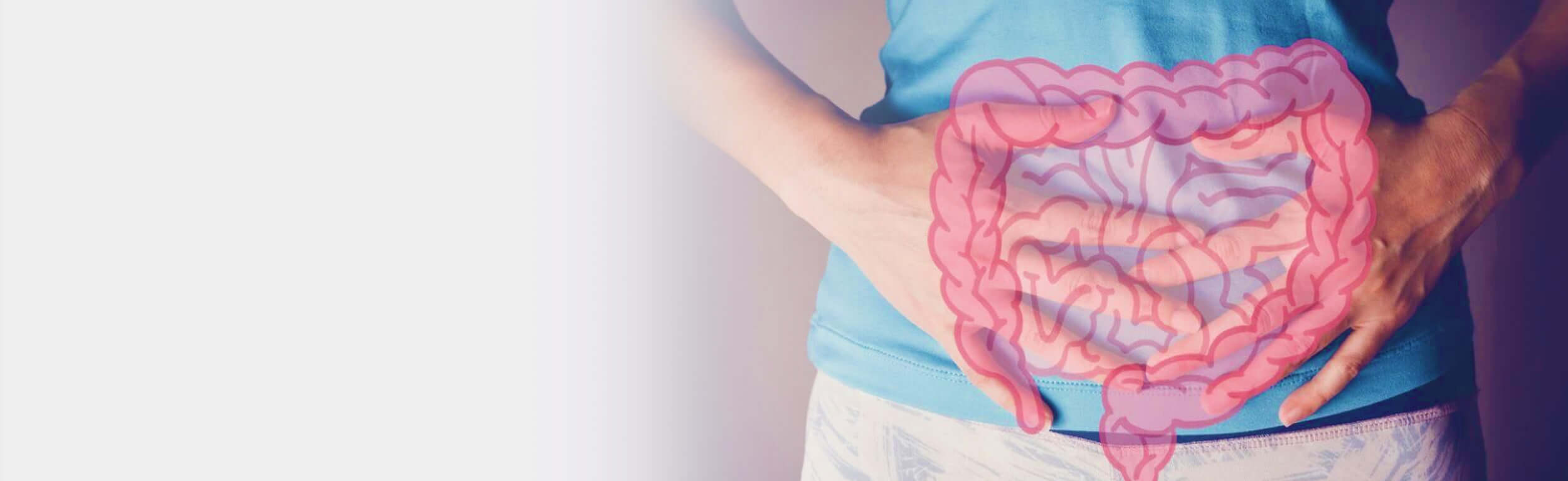 An overlay of the intestines on a person's stomach