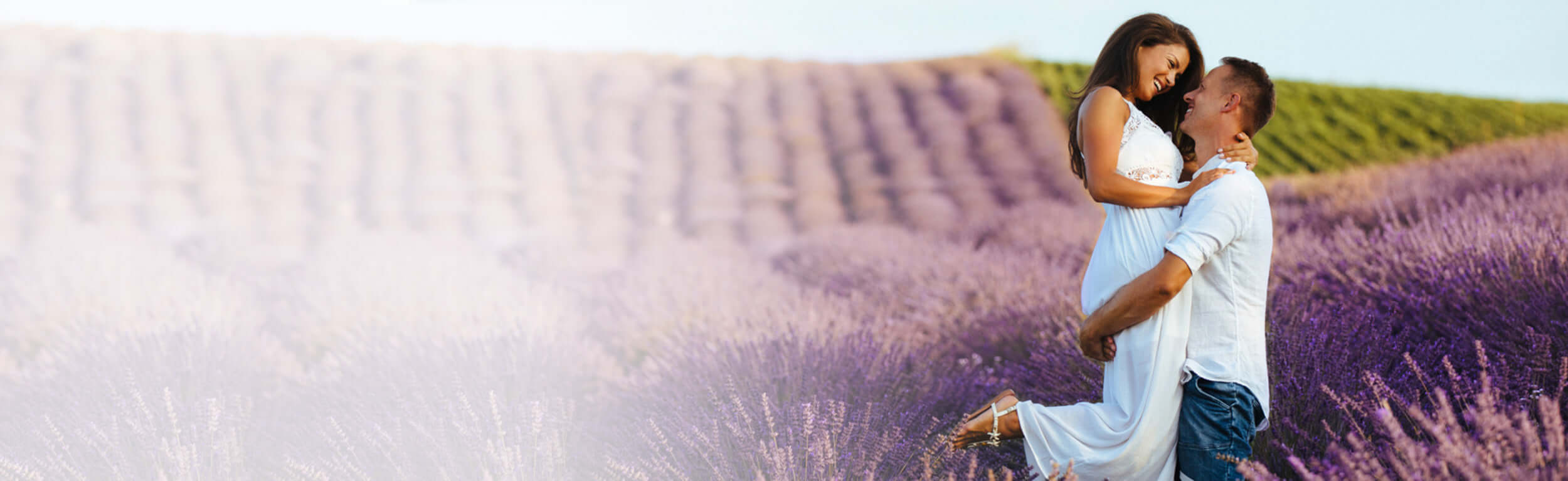 romantic couple in a lavender field