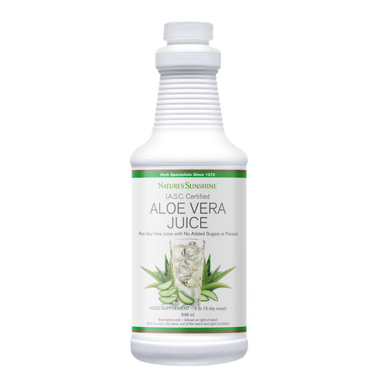 Aloe Vera Juice, pure inner leaf extract for digestive health in a bottle.