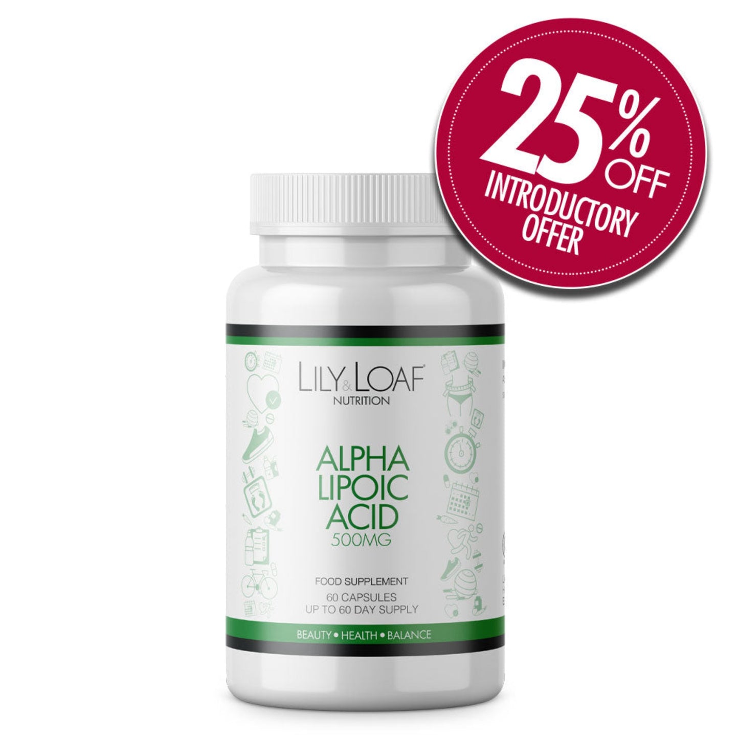 Lily & Loaf Alpha Lipoic Acid with 25% off introductory offer sticker