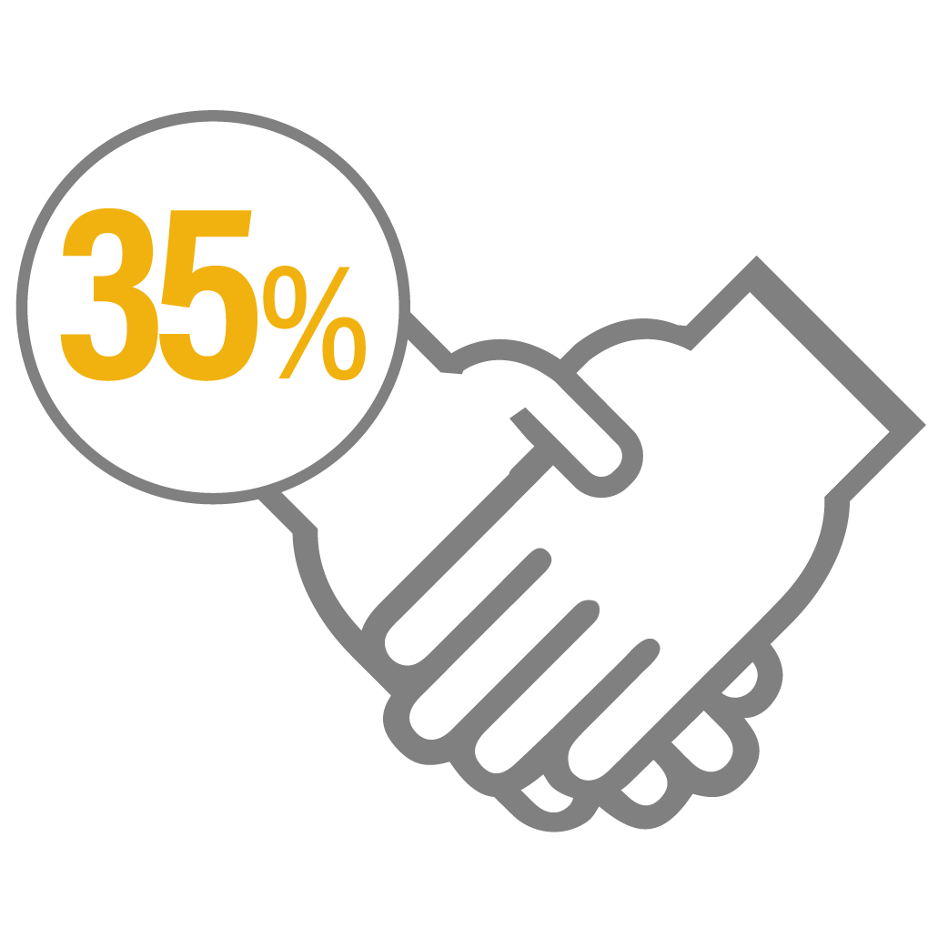 A cartoon image of shaking hands with an 35% icon overlaid