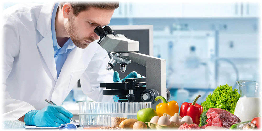 Scientist analyzing fruits and vegetables, showcasing Lily & Loaf's expert product development.