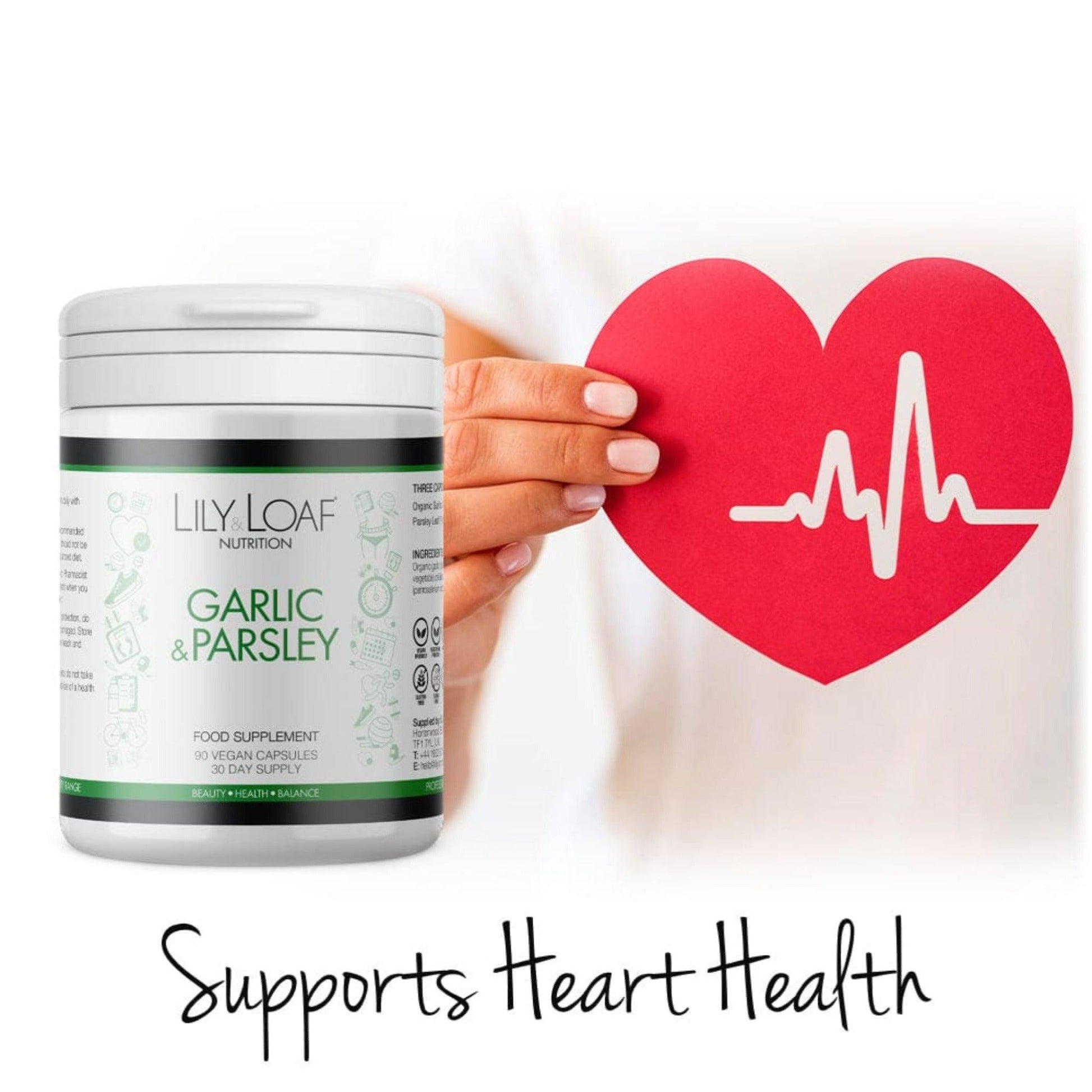 Garlic & Parsley front with heart promoting heart health
