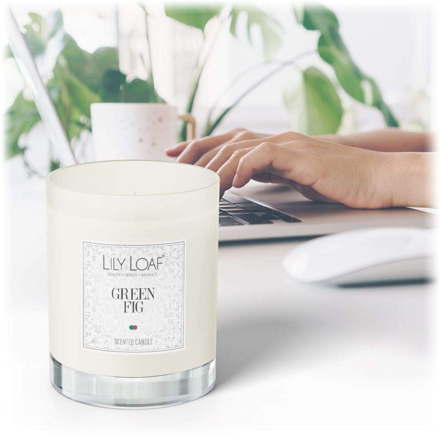 Green Fig Soy Wax Candle on office desk