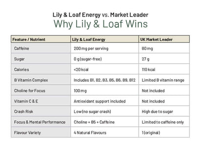 Comparison Table of Lily & loaf Energy vs. Market Leader. Lily & Loaf Energy outperforms in all areas.