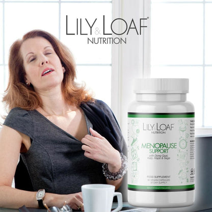 Lily & Loaf Menopause Support supplement in a white bottle, herbal blend for hormonal balance.