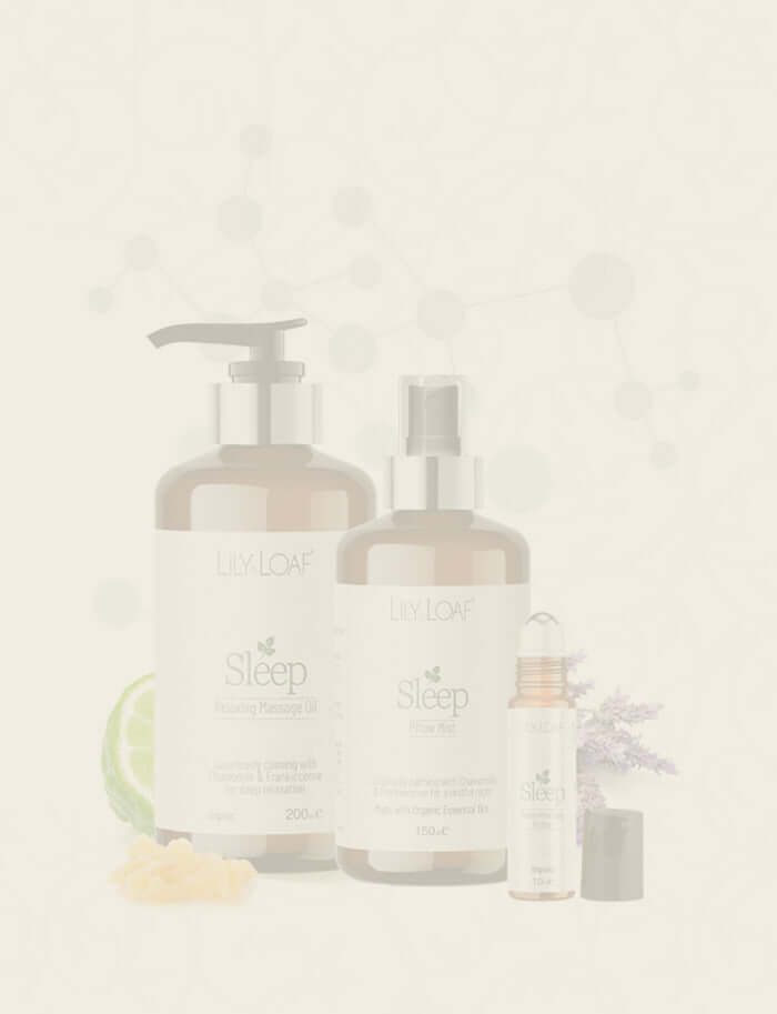 Sleep Collection of Aromatherapy products on a light background