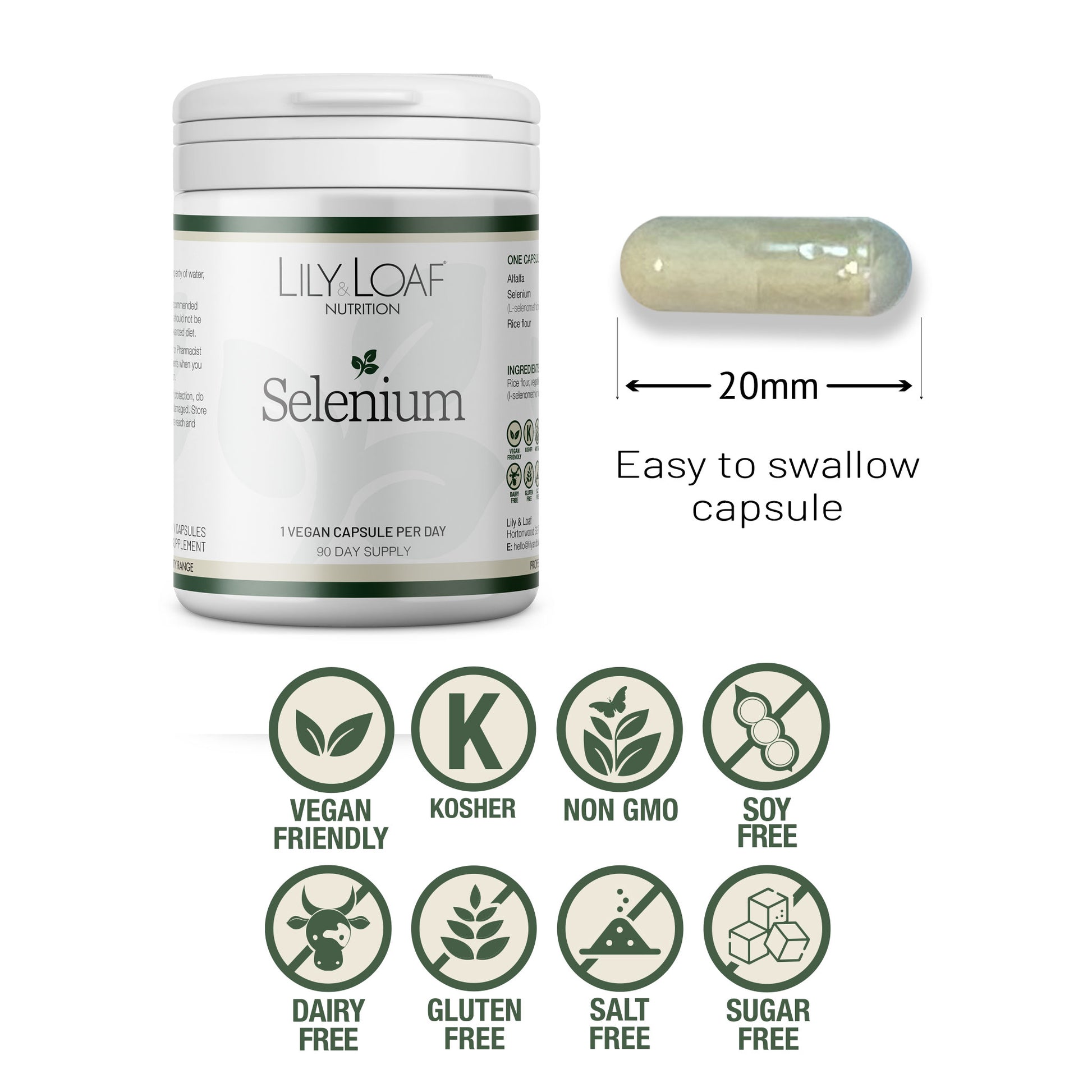 Selenium capsules size and allergen symbols