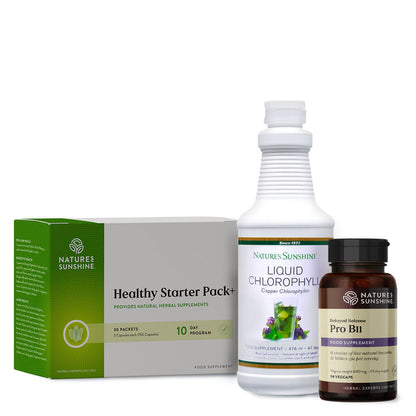 Lily & Loaf wellness set with Chlorophyll Liquid, Pro B11, and a Healthy Starter Pack.