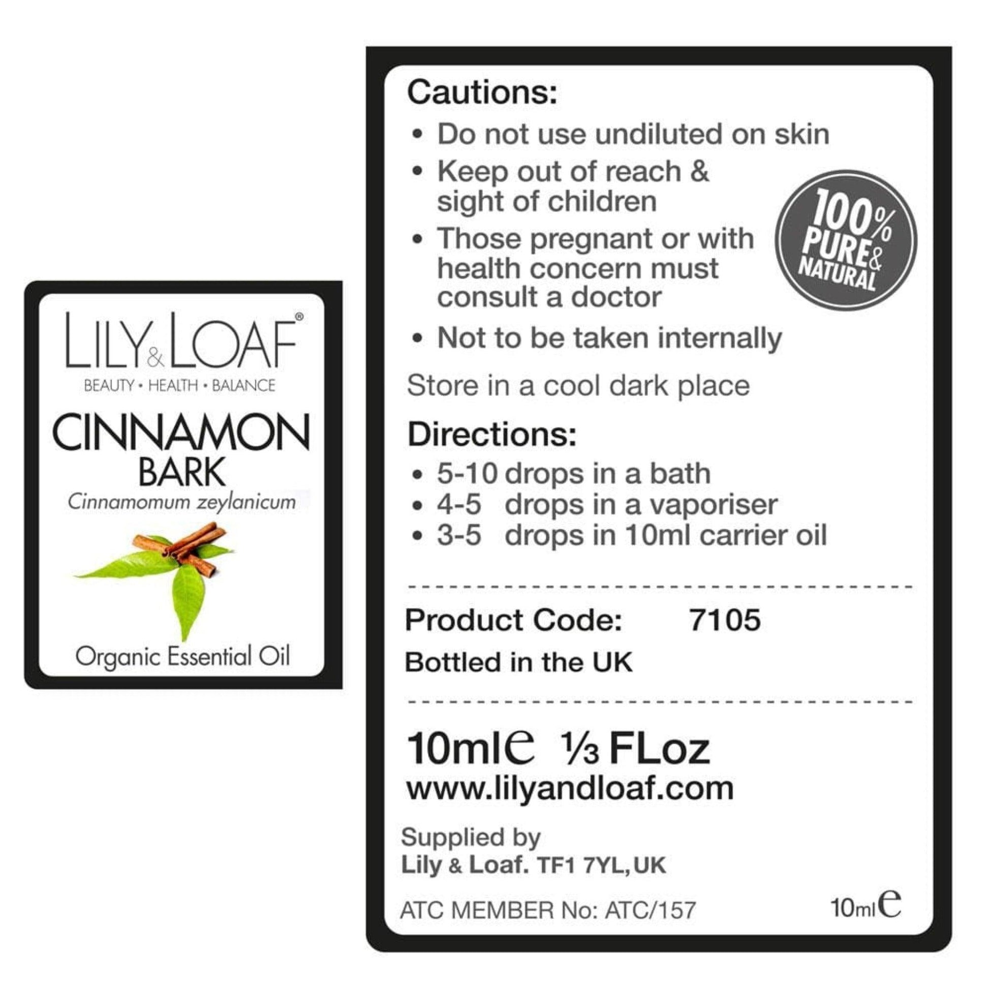 Cinnamon Leaf Organic Essential Oil  label information