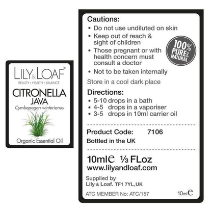 Citronella Organic Essential Oil label information