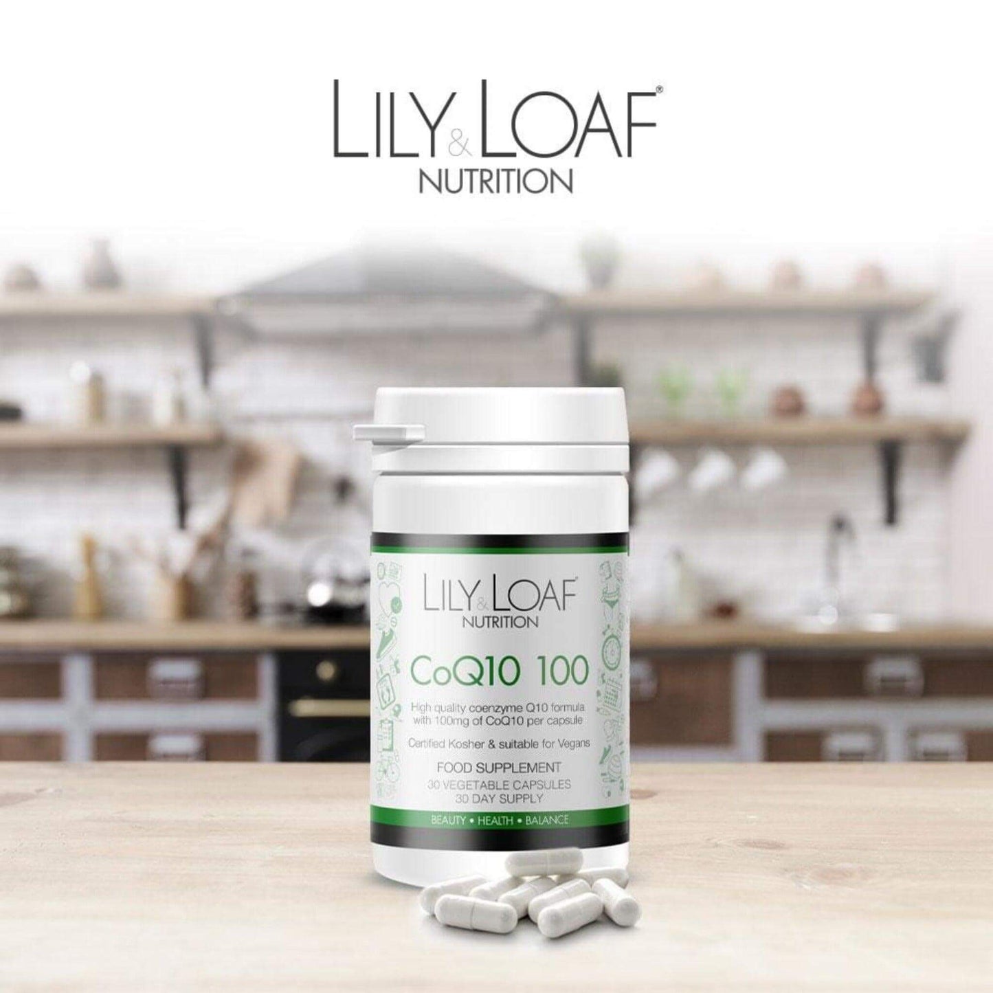 CoQ10 Ubiquinone 100mg  on counter top