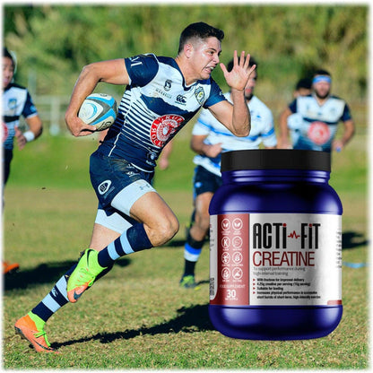 Acti-Fit's Creatine next to man playing rugby