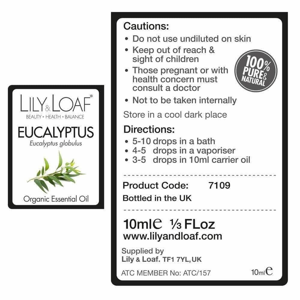 Eucalyptus Organic Essential Oil label information