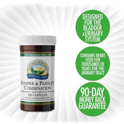 Nature’s Sunshine Juniper and Parsley Combination has been designed to support the bladder and urinary systems