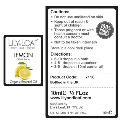 Lily & Loaf Lemon Organic Essential Oil label