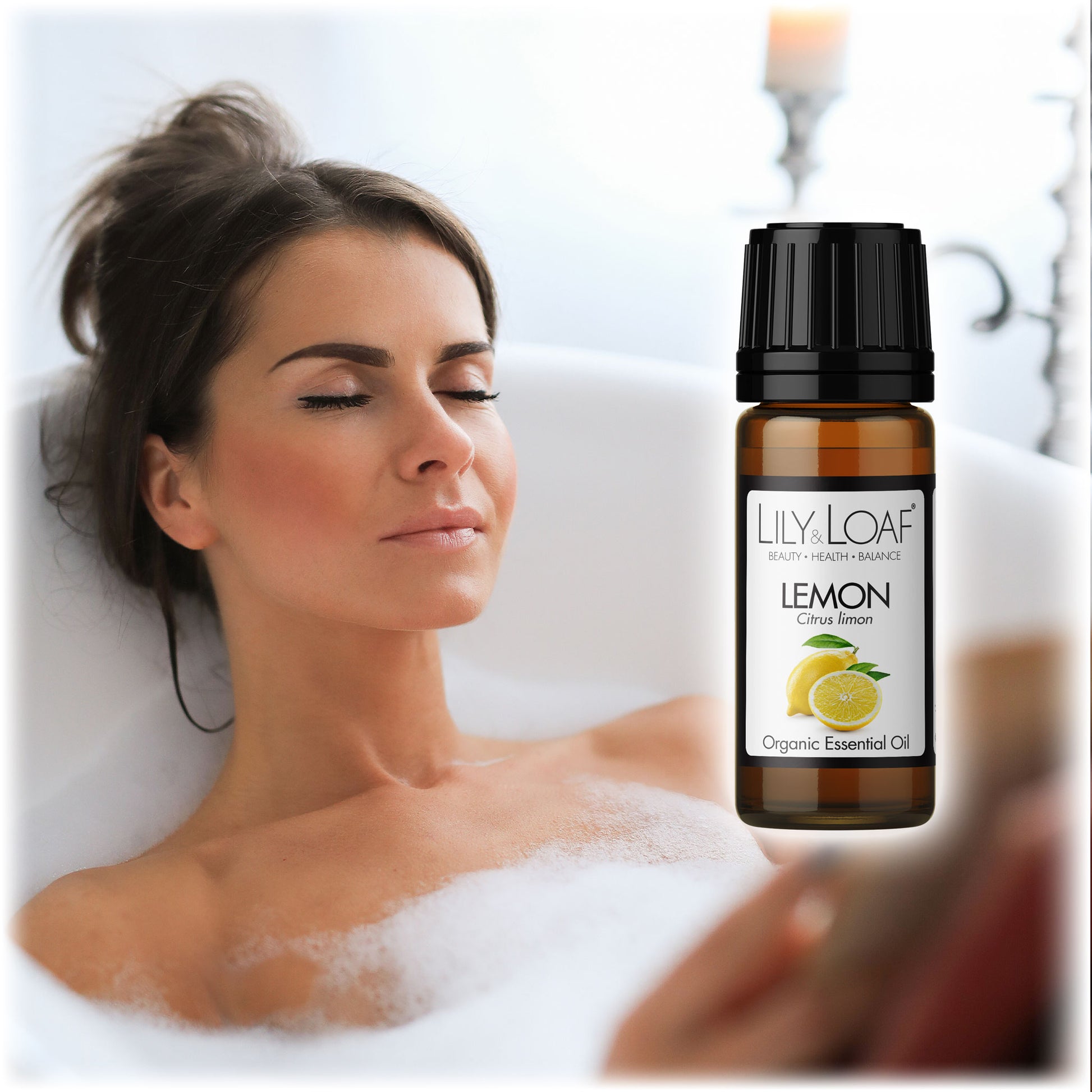 Lily & Loaf Organic Lemon Essential Oil bottle, featuring Citrus limon for its refreshing and uplifting properties.