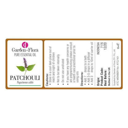 Garden of Flora Patchouli 10ml label information
