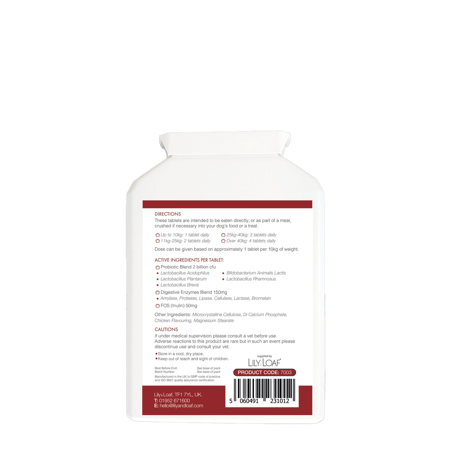 Nutri-Pets Pet Biotic dog supplement bottles showing back label, 120 tablets for digestive and gut health support