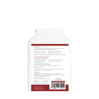 Nutri-Pets Pet Biotic dog supplement bottles showing back label, 120 tablets for digestive and gut health support