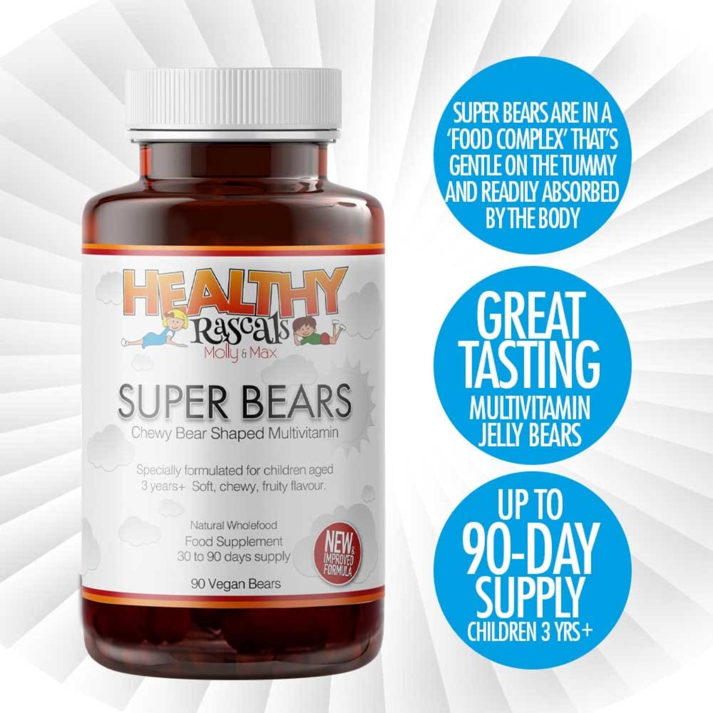 Super Bears are a great tasting multivitamin jelly bear suitable for children