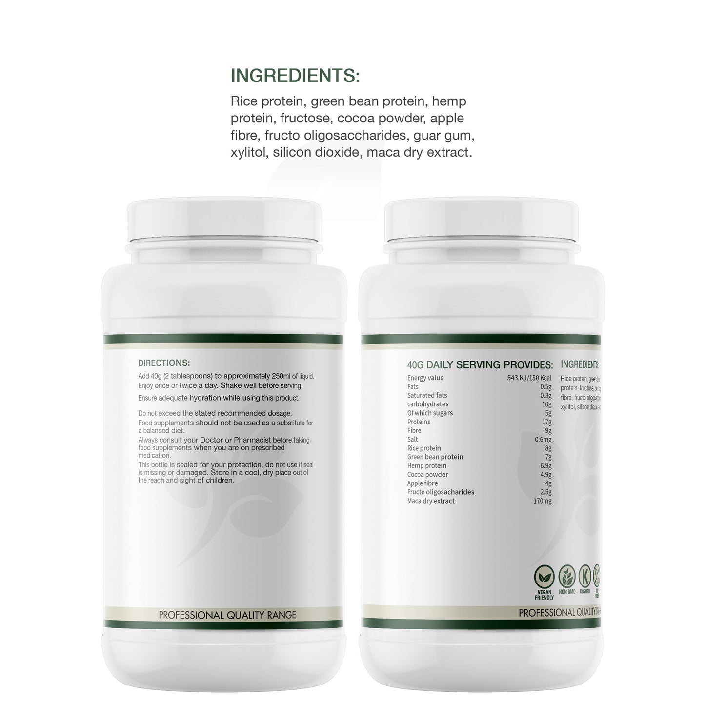 Lily & Loaf Super Protein with Fibre supplement tub showing ingredients, directions and nutritional information labels