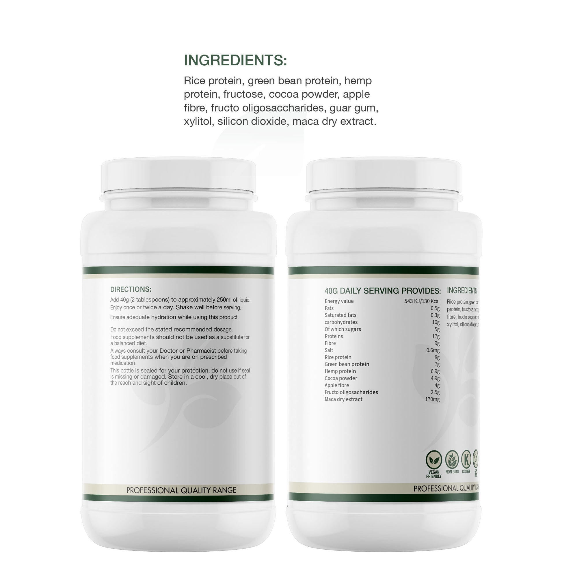 Lily & Loaf Super Protein with Fibre supplement tub showing ingredients, directions and nutritional information labels
